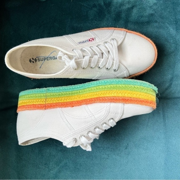 SUPERGA RAINBOW PLATFORM ESPADRILLE FLATFORM LACE UP SNEAKERS SIZE 8.5 - Picture 4 of 12